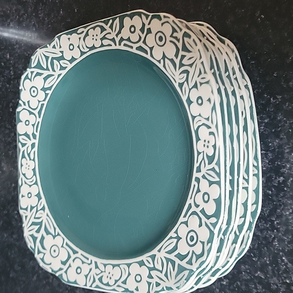 HARKER Set6 Bone China Side Square Salad Plate Butter Bread England Vintage Teal